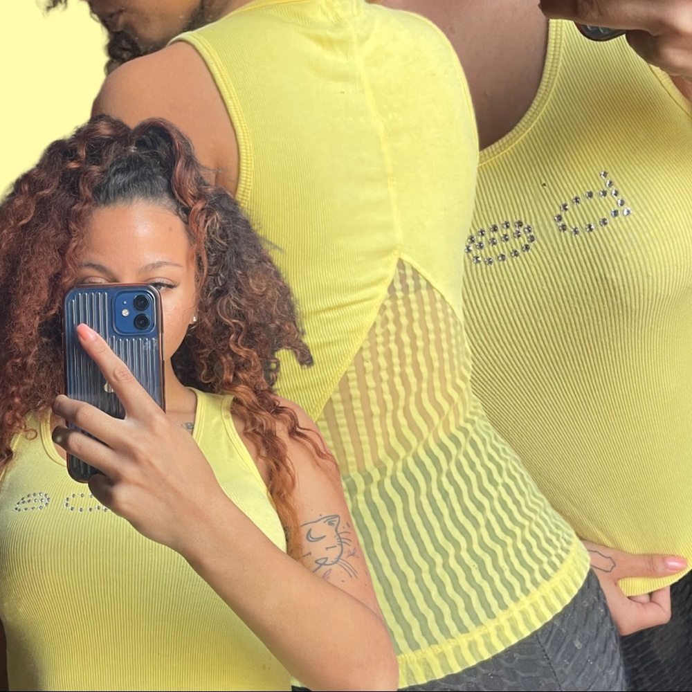 Bright Yellow Bebe Tanktop w/ Semi-Sheer Back